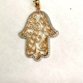 COLGANTE MANO DE FATIMA  ORO BICOLOR PIEDRA                           