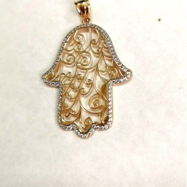 COLGANTE MANO DE FATIMA  ORO BICOLOR PIEDRA                           