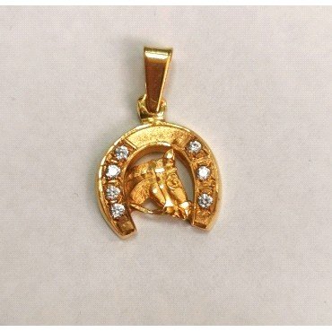 COLGANTE ORO AMARILLO PIEDRA HERADURA CABALLO                         