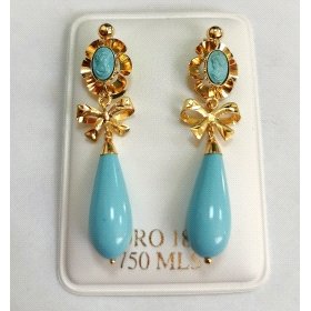 PENDIENTES ORO AMARILLO  LAZO TURQUESA                                