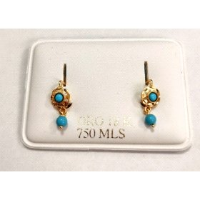 PENDIENTES ORO AMARILLO TURQUESA BOLA                                 