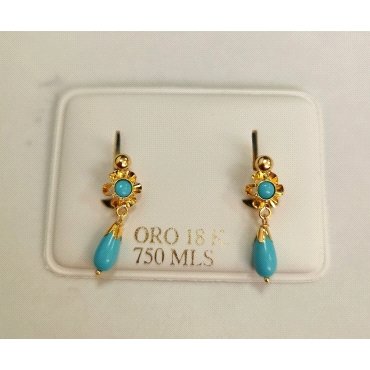 PENDIENTES ORO AMARILLO TURQUESA TORNILLO                             