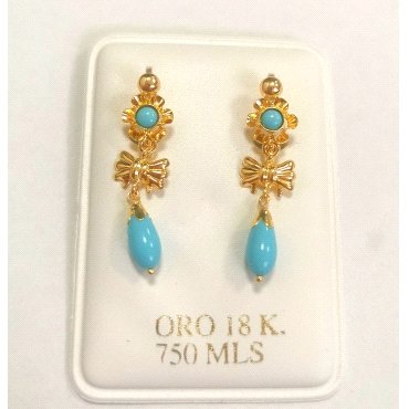 PENDIENTES ORO AMARILLO TURQUESA                                      