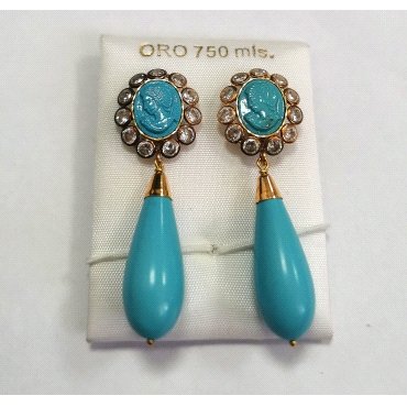PENDIENTES ORO AMARILLO TURQUESA                                      