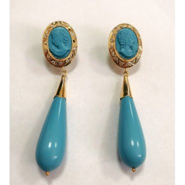 PENDIENTES ORO AMARILLO TURQUESA                                      