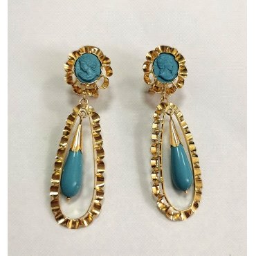 PENDIENTES ORO AMARILLO TURQUESA                                      