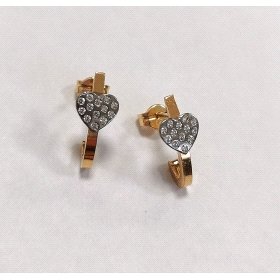 PENDIENTES ORO  CORAZON BICOLOR PIEDRA                                