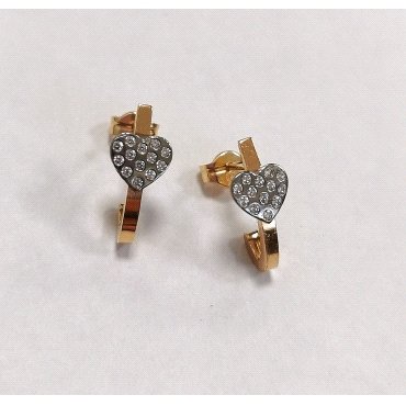 PENDIENTES ORO  CORAZON BICOLOR PIEDRA                                