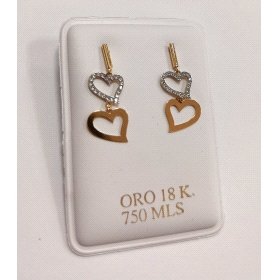 PENDIENTES ORO AMARILLO DOBLE CORAZON  PIEDRA                         