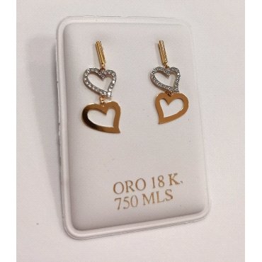 PENDIENTES ORO AMARILLO DOBLE CORAZON  PIEDRA                         