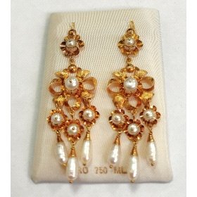 PENDIENTES ORO AMARILLO PERLA MANTILLA                                