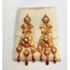 PENDIENTES ORO AMARILLO PERLA  LAGRIMAS                               