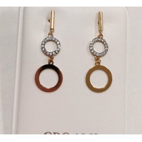 PENDIENTES  DOBLE REDONDO ORO BICOLOR PIEDRA                          