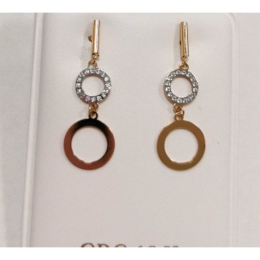 PENDIENTES  DOBLE REDONDO ORO BICOLOR PIEDRA                          