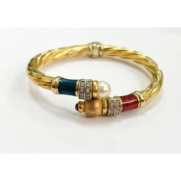 PULSERA ARO ORO TRICOLOR ITALIANO PIEDRA                              