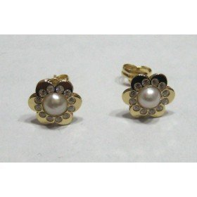 JUEGO COMUNION FLOR PERLA Y PIEDRA ORO AMARILLO