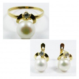 JUEGO DE COMUNION PERLA ORO AMARILLO PIEDRA