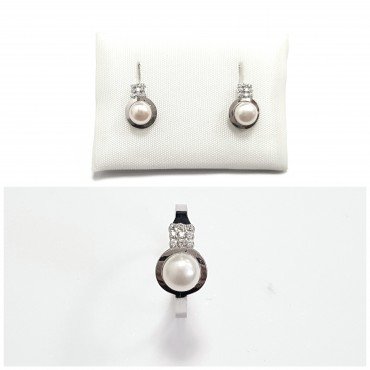 juego perla y piedra oro blanco