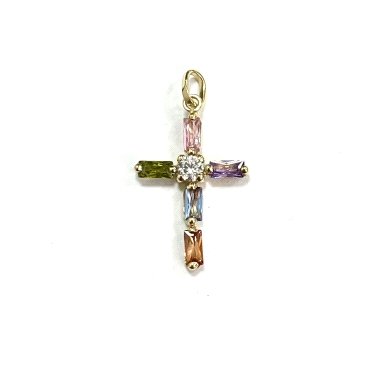 COLGANTE O.A CRUZ COMN PIEDRAS COLORES 2.3CMX1.5CM                    