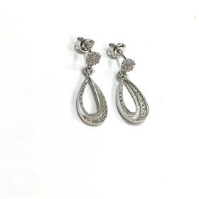 PENDIENTES ORO BLANCO PIEDRA LAGRIMA                                  