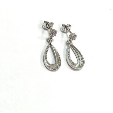 PENDIENTES ORO BLANCO PIEDRA LAGRIMA                                  