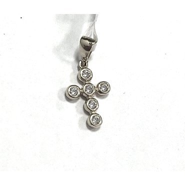 COLGANTE ORO BLANCO CRUZ CON PIEDRAS  1.5X1CM                         