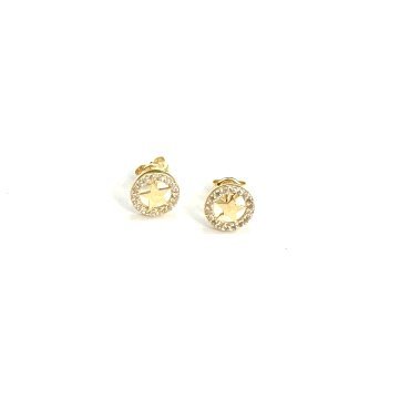 PENDIENTES ORO AMARILLO PIEDRA REDONDO ESTREWLLA                      