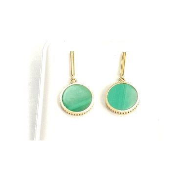 PENDIENTES ORO AMARILLO PIEDRA MALAQUITA                              