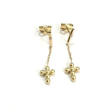PENDIENTES ORO AMARILLO PIEDRA CADENA CRUZ                            