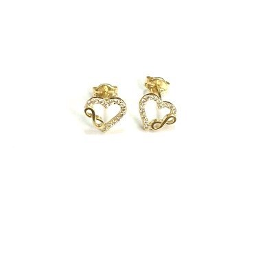PENDIENTES ORO AMARILLO PIEDRA CORAZON INFINITO                       