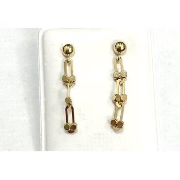 PENDIENTES ORO AMARILLO ESLABONES BOLAS                               