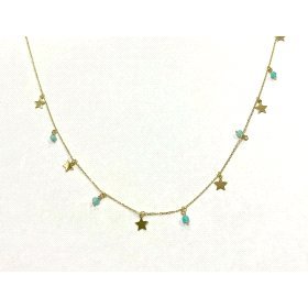 GARGANTILLA  O.A PIEDRAS  TURQUESAS Y ESTRELLAS  45CM                 