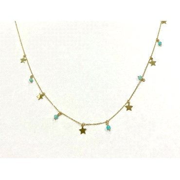 GARGANTILLA  O.A PIEDRAS  TURQUESAS Y ESTRELLAS  45CM                 