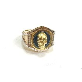 SELLO CABALLERO ORO BICOLOR PIEDRA CALAVERA                           