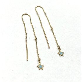 PENDIENTES ORO AMARILLO PIEDRA ESTRELLA CADENA                        