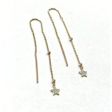 PENDIENTES ORO AMARILLO PIEDRA ESTRELLA CADENA                        