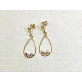 PENDIENTES O.A  GOTA CON PIEDRAS COLORES  30MM  PRESION               