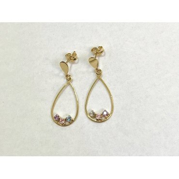 PENDIENTES O.A  GOTA CON PIEDRAS COLORES  30MM  PRESION               