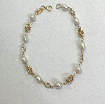 PULSERAS NIÑA ORO AMARILLO PERLA COMUNION                             
