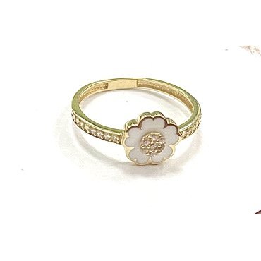 SORTIJA ORO AMARILLO PIEDRA FLOR ESMALTE                              