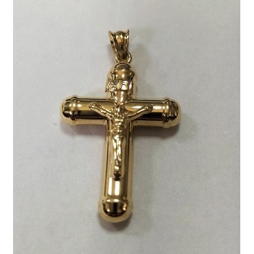 CRUZ ORO AMARILLO CON CRISTO TUBO 25MMX18MM                           